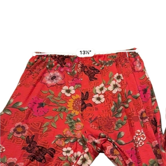 Johnny Was Pants Women's Sz Small Red Floral Rabbit Print High Rise Straight Leg - Picture 8 of 11